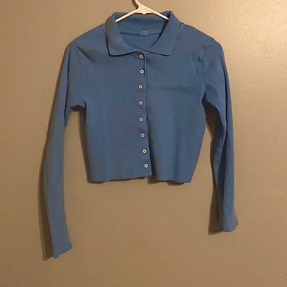 John Galt Blue Collared Crop top
